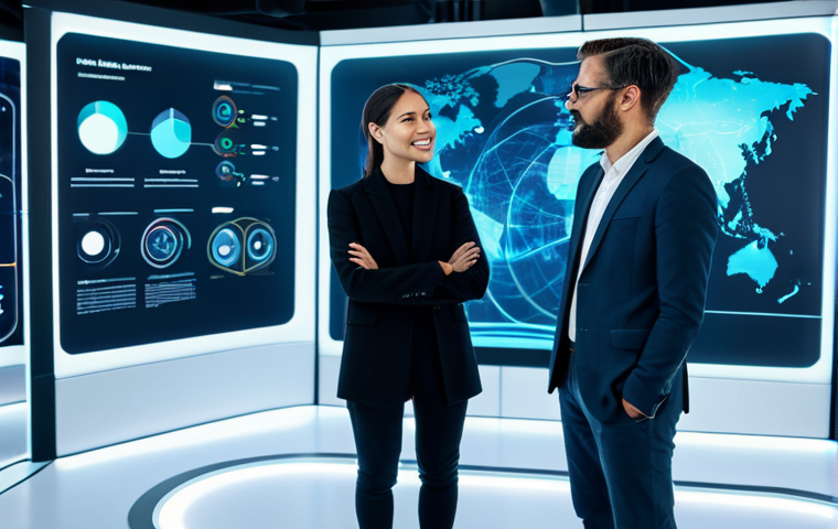A diverse group of professional creators, including a man and a woman, standing together in a futuristic, collaborative innovation hub. They are dressed in modern, professional smart casual attire, engaging with interactive holographic displays that visualize data, AI insights, and immersive design concepts. The environment is bright and dynamic, filled with soft, futuristic lighting and sleek architectural lines, symbolizing the evolution and influence of the creator economy. perfect anatomy, correct proportions, natural pose, well-formed hands, proper finger count, natural body proportions, fully clothed, appropriate attire, professional dress, safe for work, appropriate content, professional, high-resolution cinematic photography, vibrant colors.