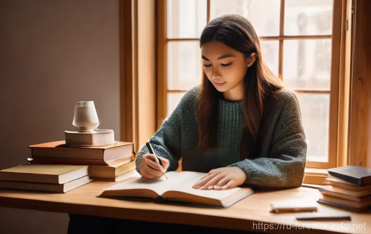 크리에이터 중심 사회 - **Prompt for "Finding Your Unique Voice and Niche":**
"A young, inspired content creator is seat...