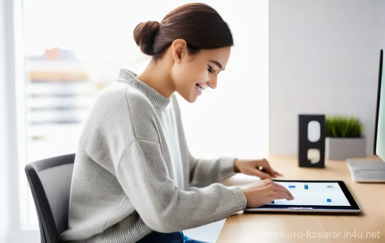 디지털 콘텐츠의 사용자 경험 UX - **Prompt:** A young adult woman, approximately 20-25 years old, with a bright, genuine smile, sittin...