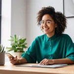 크리에이터를 위한 디지털 도구 - **Prompt:** A vibrant, high-definition image of a young, diverse female content creator, dressed in ...