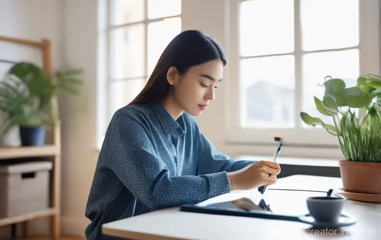 미래 디지털 콘텐츠 제작 방법 - **A creative individual collaborating with AI.** A young woman, appearing to be in her early 20s, dr...