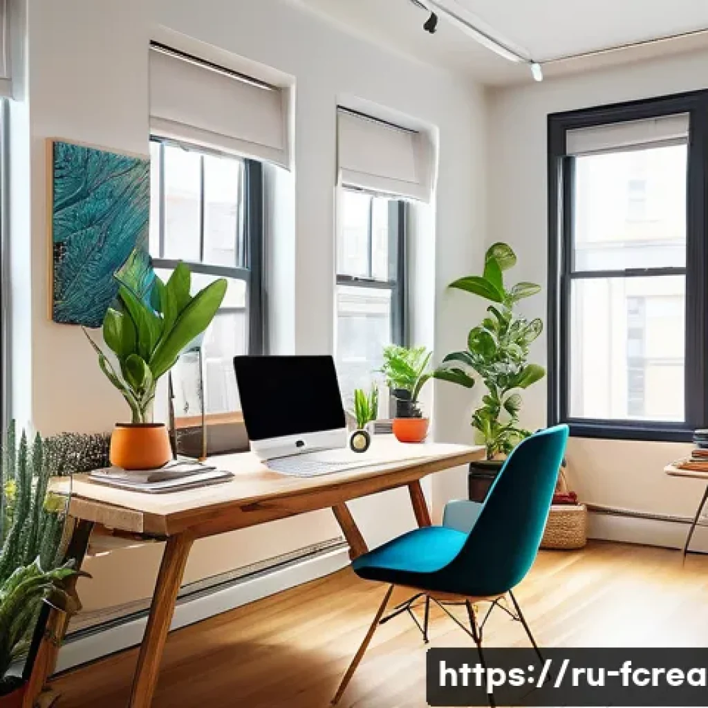 창의적 문제 해결 방법 - A modern home office scene showcasing creative workspace organization: a young professional thoughtf...