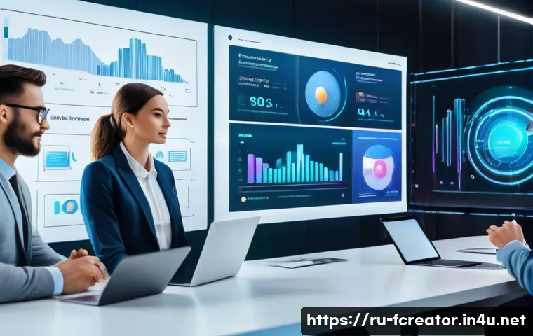 창의적인 기술을 활용한 창업 - A modern small business office scene showing a diverse team of professionals interacting with AI-pow...