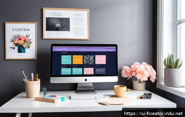 크리에이터를 위한 브랜딩 전략 - A modern digital workspace scene featuring a young Russian content creator sitting at a sleek desk w...